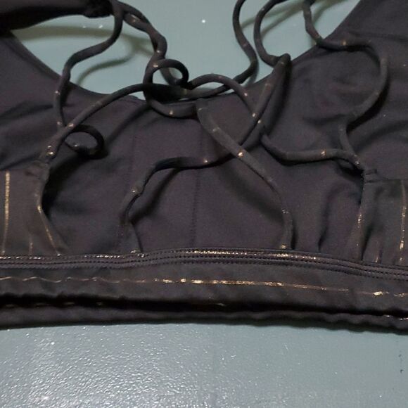 Bathing suit top. Black with gold striped. By Joy Lab..Extra Large. - Picture 5 of 7